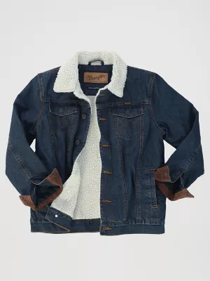 Boy’s Wrangler® Western Styled Sherpa Lined Denim Jacket Rustic in Rustic Blue