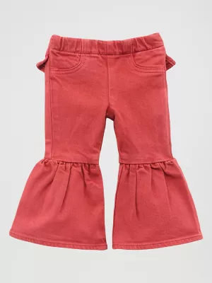 Little Girl's Vibrant Ruffle Leg Flare Jean in Chili