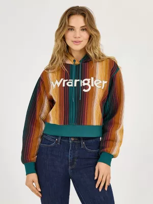 Women's Striped Serape Cropped Hoodie in Teal
