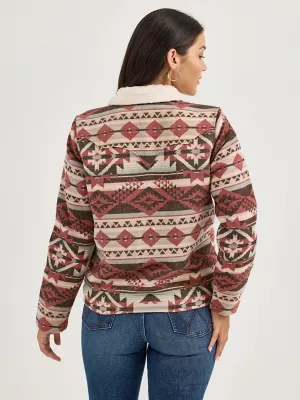 Women's Wrangler® Sherpa Lined Jacquard Barn Jacket in Burgundy