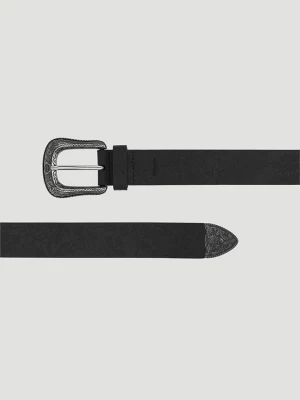 Women's Floral Buckle Loop Belt in Black