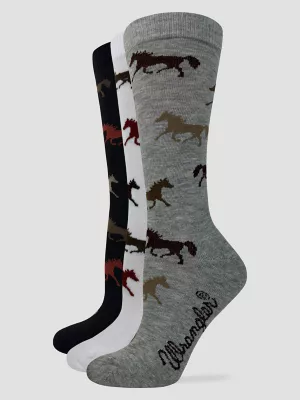 Women's Horse Crew Sock 3-Pack:Multi Vintage:One Size