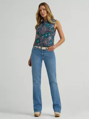 Women's Wrangler Breezy Sleeveless Crop Western Snap Shirt in Purple