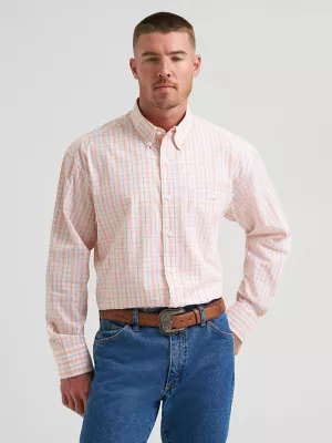 Wrangler® George Strait™ Long Sleeve Button Down One Pocket Shirt in Peachy Plaid