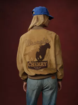 Wrangler x Cherry Suede Varsity Jacket in Tan