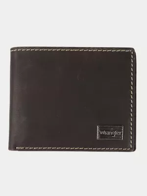 Leather Contrast Stitch Bilfold Wallet:Black:One Size