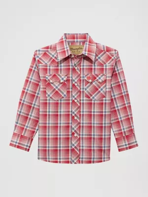 Boy's Wrangler Retro® Western Snap Plaid Shirt with Front Sawtooth Pockets in Red Vermilion