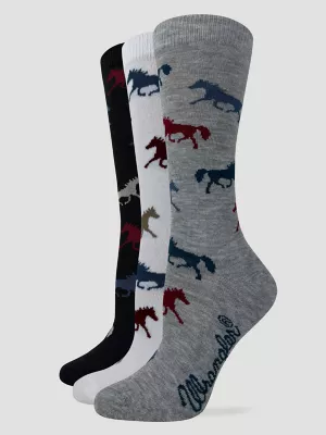 Women's Horse Crew Sock 3-Pack:Multi Vintage:One Size