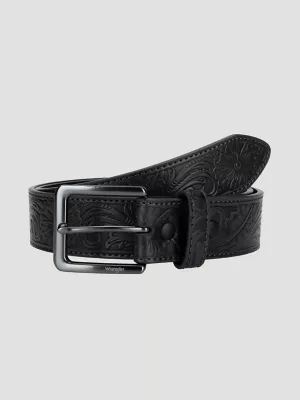 Men's Floral Embossed Belt in Black