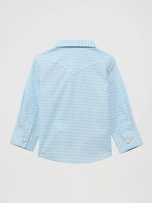 Little Boy's Long Sleeve Print Western Snap Shirt in Diamond Blue