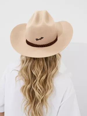 Womens Suede Braid Band Cowboy Hat:Beige:One Size