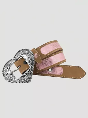 Girl's Glitter Leather Heart Buckle Belt in Tan
