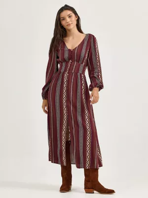 Women's Princess Waist Button Front Maxi Dress in Port