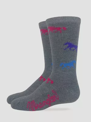 Kids Horses Crew Ultra-Dri Socks:Grey:ONE SIZE