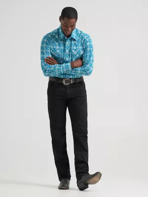 Men's Wrangler Retro® Long Sleeve Sawtooth Snap Pocket Western Shirt in Deep Sea