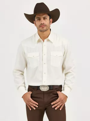Wrangler® Western Long Sleeve Western Snap Dobby Stripe Shirt in Tan (Light)