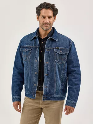 Men's Wrangler Retro® Sherpa Lined Western Denim Jacket in Blue Shadow