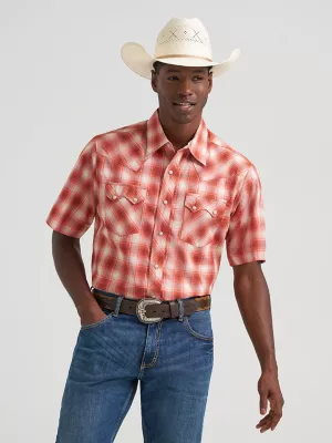Men's Wrangler Retro® Short Sleeve Sawtooth Pocket Western Snap Shirt in Burnt Orange