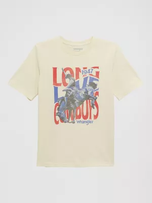 Boys Logo Front Graphic TShirt:Cowboy Tan:XS