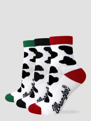 Womens Cow Festive Crew Socks Box Set 3 Pack:Black/White:One Size