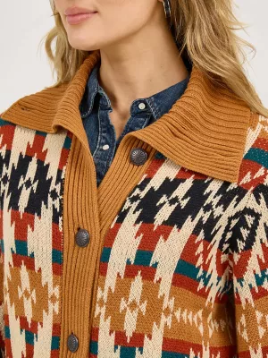 Women's Western Pattern Cardigan Sweater in Mustard