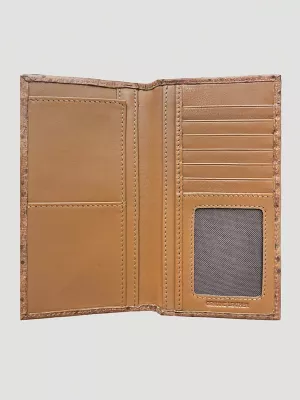 Embossed Ostrich Leather Checkbook:Tan:One Size