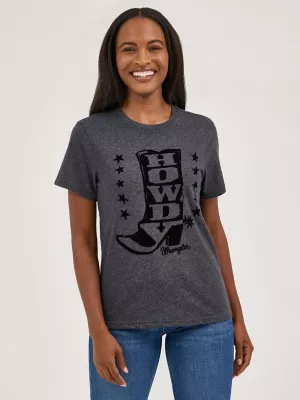 Women's Flocked Boot Reg Fit Tee in Black Beauty