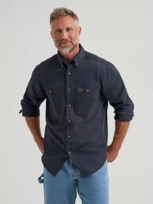 Wrangler® RIGGS Workwear® Long Sleeve Button Down Solid Twill Work Shirt in Navy