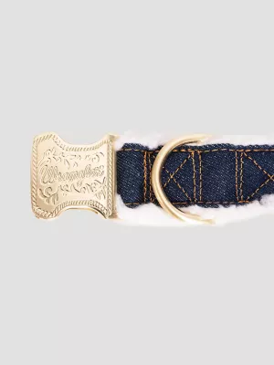 Denim Sherpa Dog Collar:Dark Blue:M