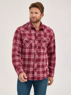 Mens Retro LS Flannel Western Snap Plaid:Holly Berry:S