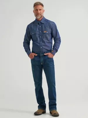 Wrangler® FR Flame Resistant Long Sleeve Denim Work Shirt in Denim