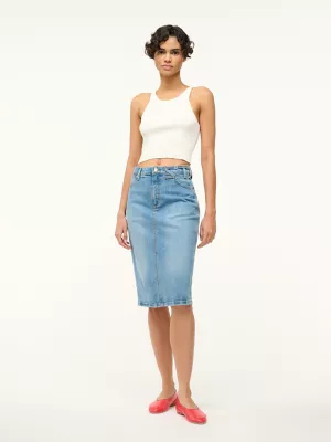 Wrangler + STAUD The Pencil Skirt in Mid Blue