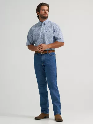 Wrangler® George Strait™ Short Sleeve One Pocket Button Down Shirt in Quilted Blue