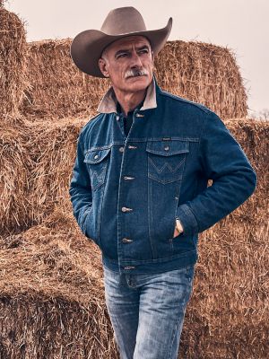 Men's Wrangler® Blanket Lined Corduroy Collar Denim Jacket in Prewashed Indigo