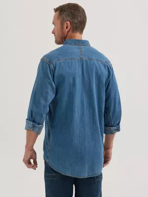 Wrangler® RIGGS Workwear® Long Sleeve Button Down Solid Denim Work Shirt in Antique
