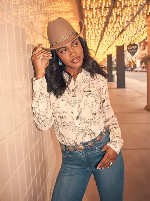 Women's Saddle Up Slim Western Snap Shirt in Cream