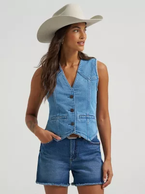 Women's Wrangler Denim Vest in Light Denim