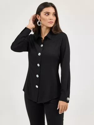 Womens Slim Concho Button Shirt:Black:XXL