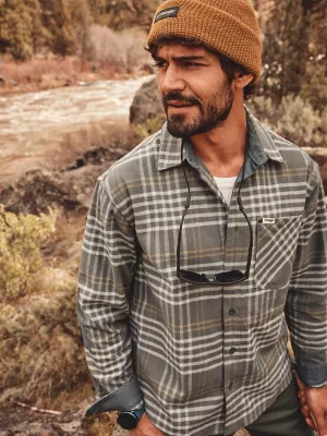 Wrangler All Terrain Gear Men's Textured Flannel Shirt in Dark Slate Plaid