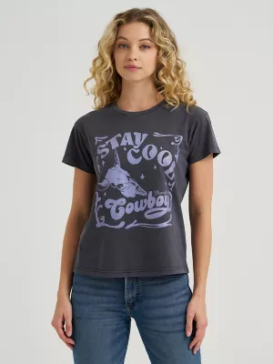 Womens Graphic Retro Regular Fit Tee:Cowboy Cool Blue:XXL