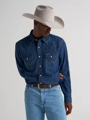 Cowboy Cut® Long Sleeve Western Denim Snap Work Shirt in Dark Denim