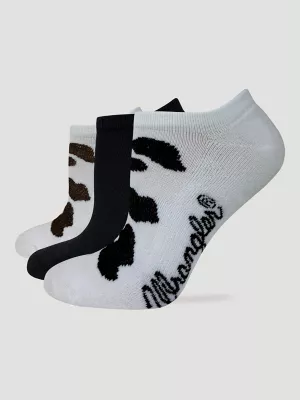 Womens Lowcut Cow Print Sock:White/Black:One Size