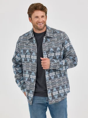 Men's Wrangler Retro® Premium Jacquard Snap Shirt Jacket in Baby Blue
