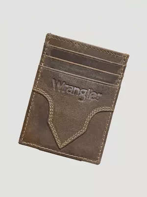 Embossed Leather Yoke Magnetic Money Clip:Tan:One Size