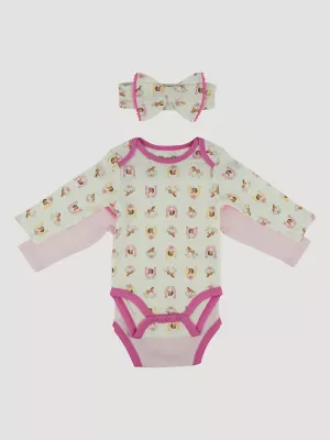 Wrangler Baby Girl Bodysuits & Bow Set in Pink Marshmallow