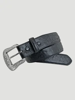 Men's Ostrich Print Leather Belt in Black