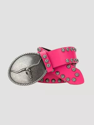 Women's Steer Head Studded Belt in Pink
