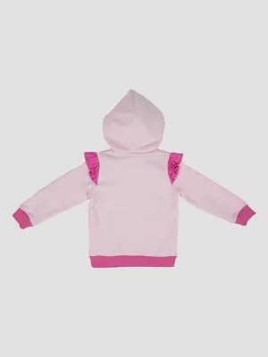 Wrangler Toddler Girl's Zip Ruffle Graphic Hoodie in Pink Ruffle