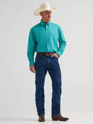 Wrangler® George Strait™ Solid One Pocket Button Down Shirt in Aqua