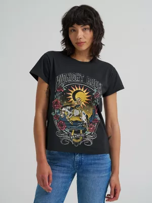 Women's Midnight Rodeo Retro Regular Fit Tee in Rhinestone Black